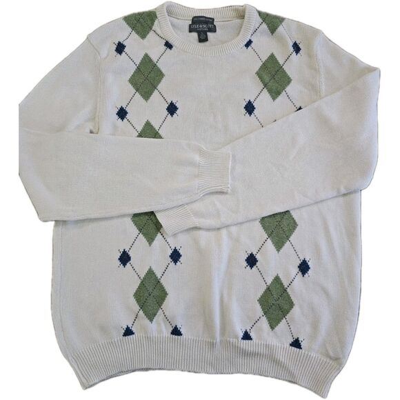 Lyle & Scott Argyle Pullover Sweater Mens Size Large Combed Cotton V Neck Golf - Picture 9 of 9